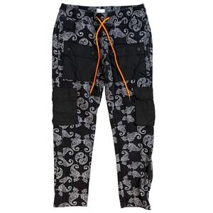 Eptm Cargo Pants Black White Paisley Bandana Print Men Sz M 32 waist Drawstring